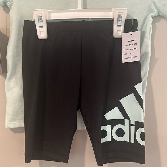 Adidas Size 6 Ice Mint/Black Bike Short and Tee 2-Piece Matching Set - Picture 7 of 9
